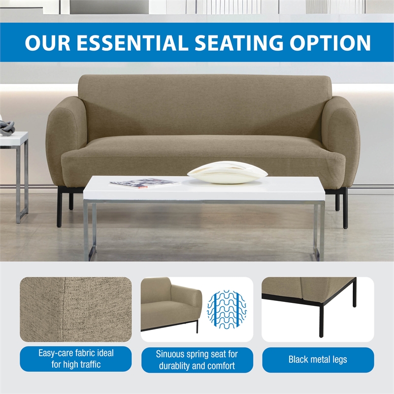 Delta Sofa in Taupe Fabric with Black Metal Legs