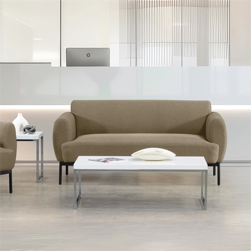 Delta Sofa in Taupe Fabric with Black Metal Legs