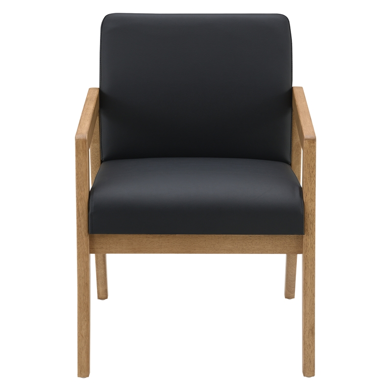 Back Faux Leather in Black with Medium Oak Finish Visitors Chair
