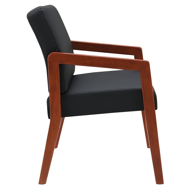 Back Faux Leather in Black with Cherry Finish Visitor s Chair