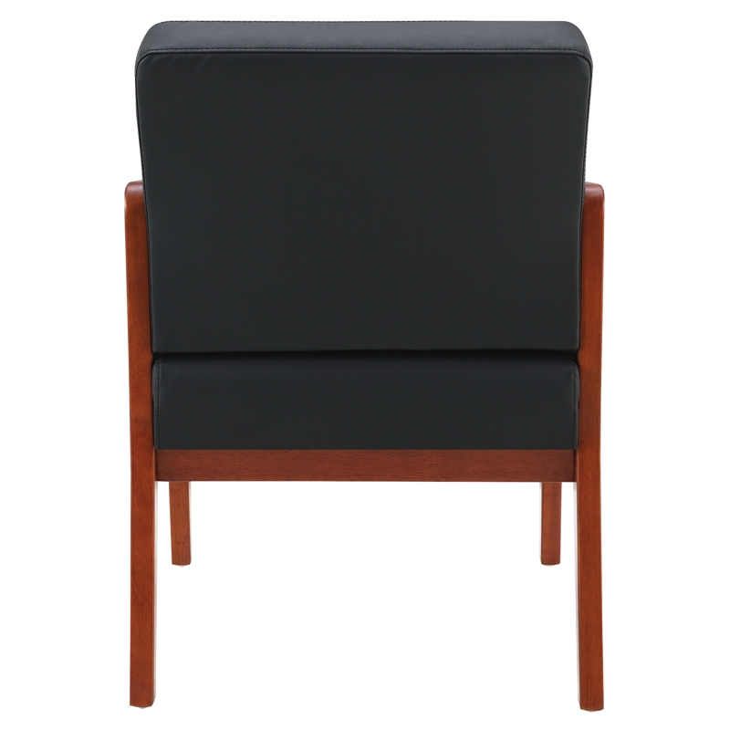 Back Faux Leather in Black with Cherry Finish Visitor s Chair