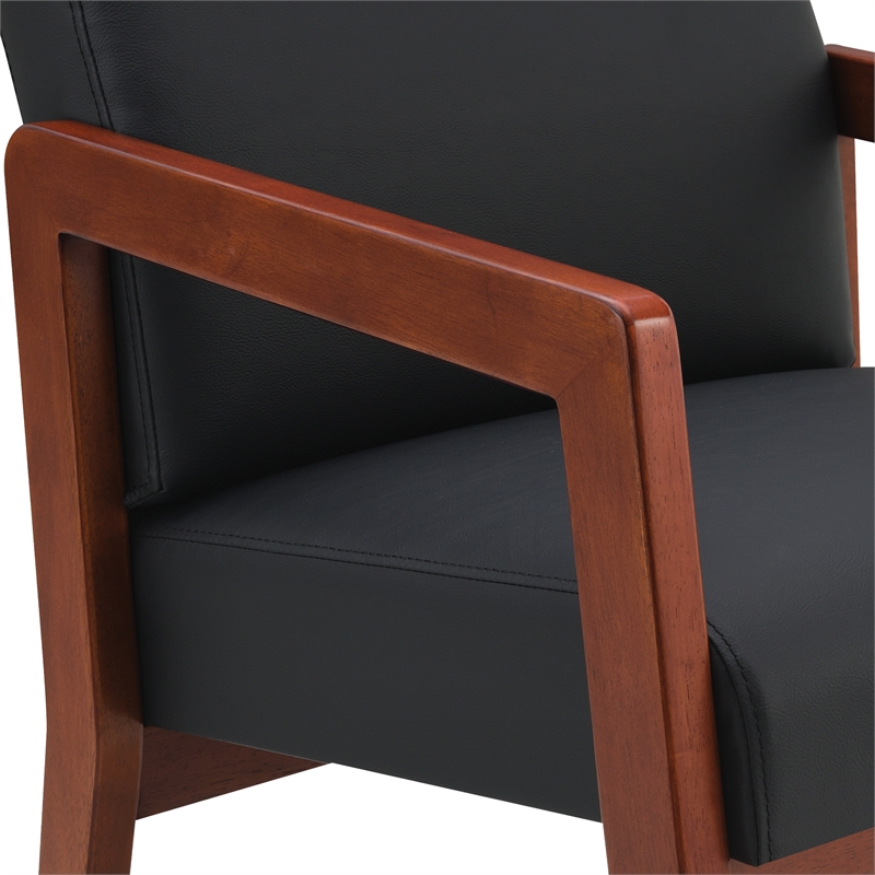 Back Faux Leather in Black with Cherry Finish Visitor s Chair
