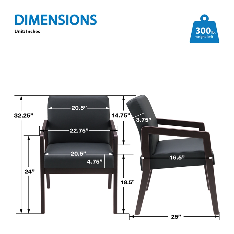 Back Faux Leather in Black with Espresso Finish Visitors Chair
