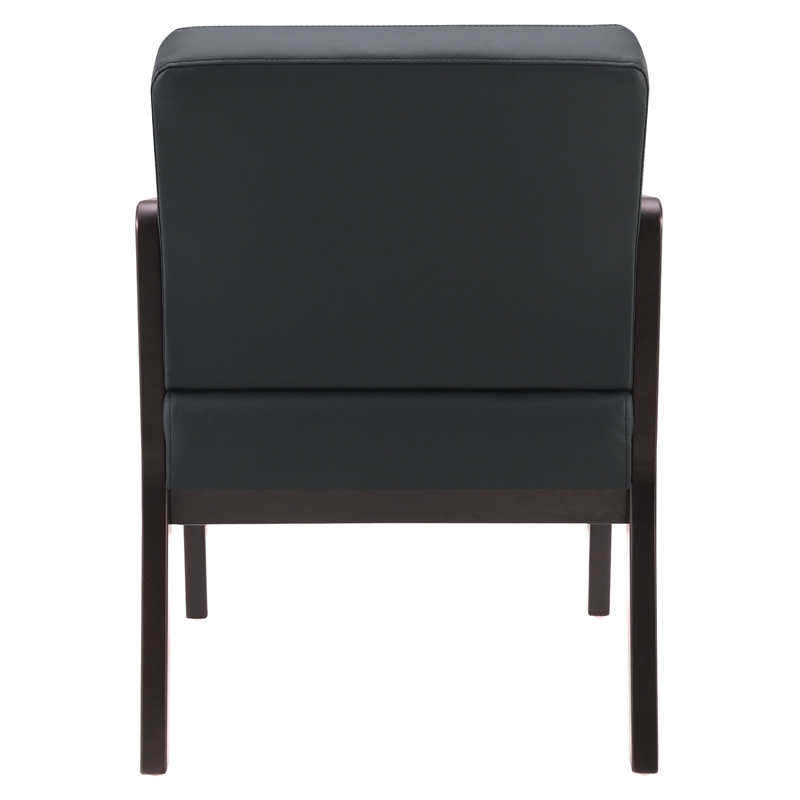 Back Faux Leather in Black with Espresso Finish Visitors Chair
