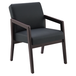 Back Faux Leather in Black with Espresso Finish Visitors Chair
