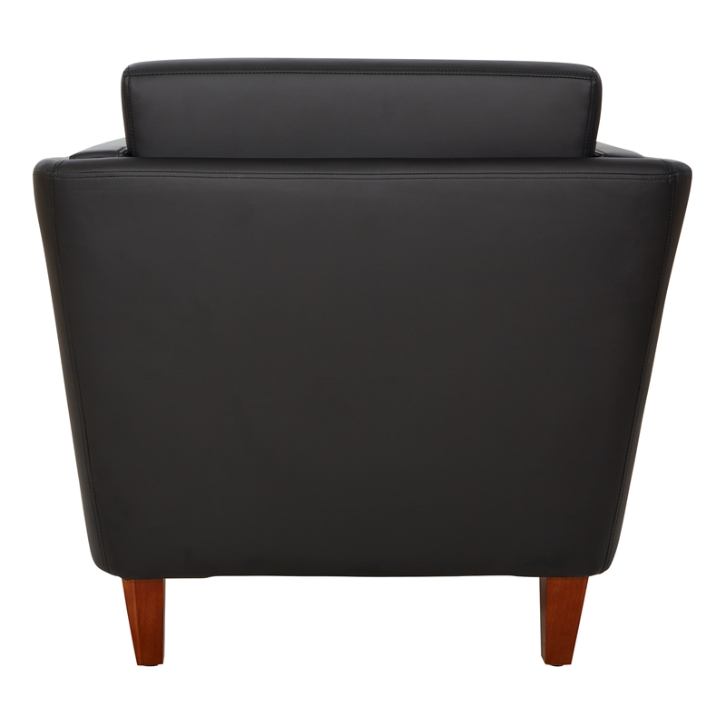 Black Faux Leather Club Chair with Cherry Leg Finish