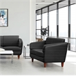 Black Faux Leather Loveseat with Cherry Leg Finish