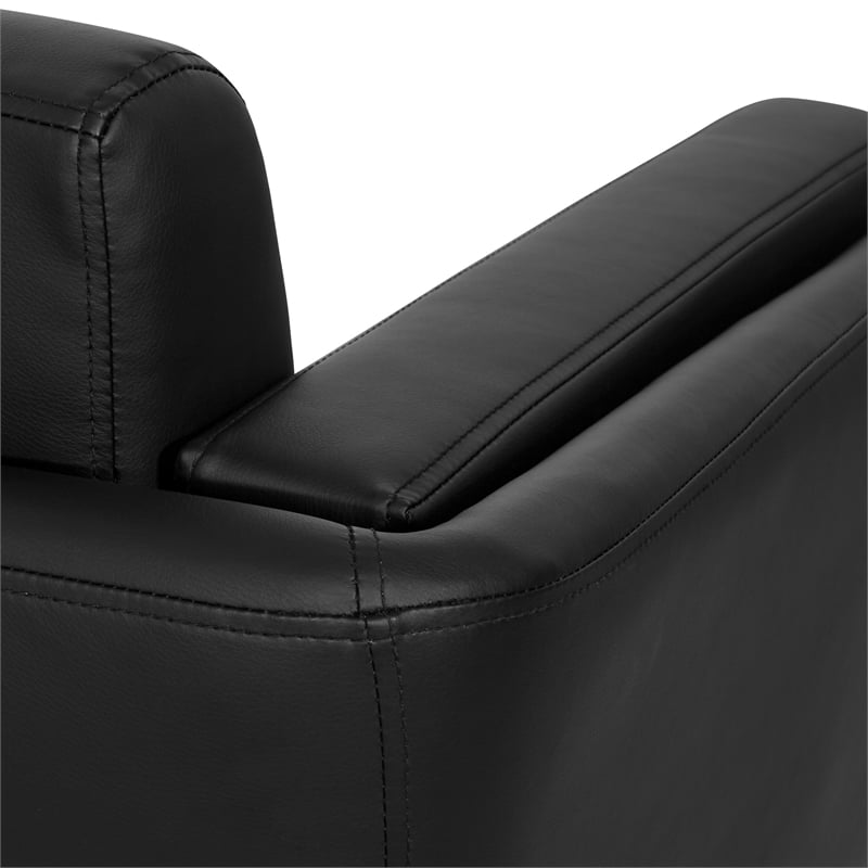 Black Faux Leather Loveseat with Cherry Leg Finish