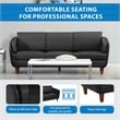 Black Faux Leather Sofa with Cherry Leg Finish