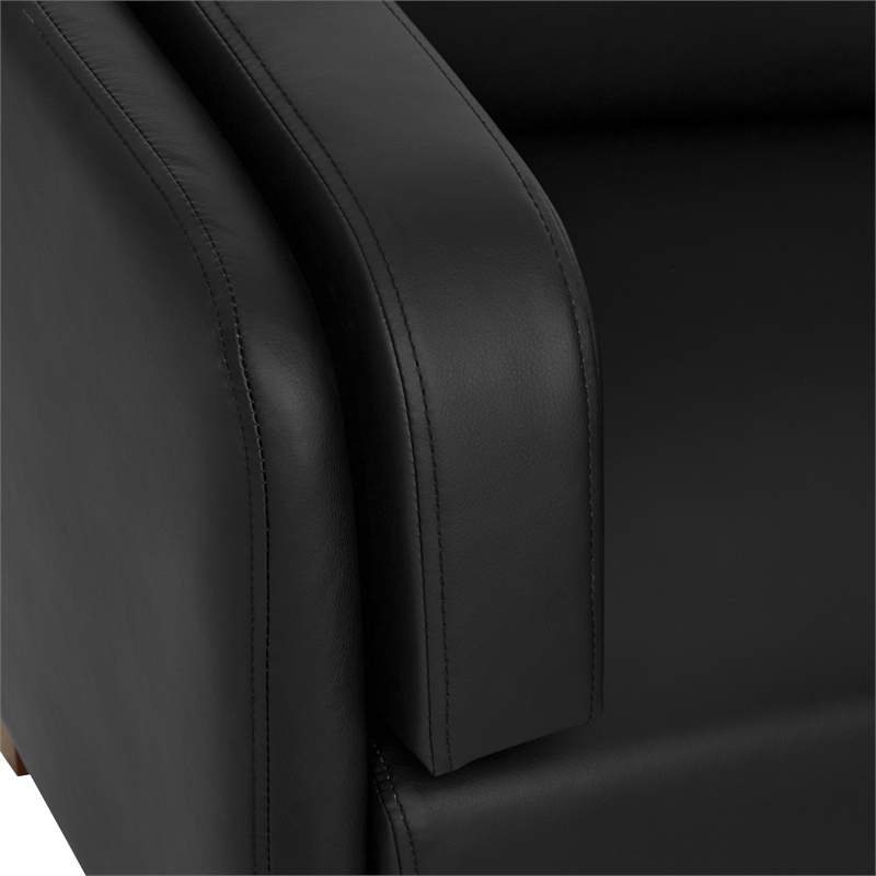 Black Faux Leather Sofa with Cherry Leg Finish