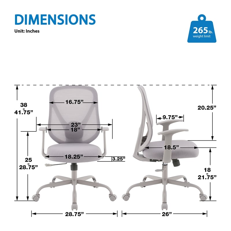 Grey Mesh Back with Grey Fabric Seat Managers Chair