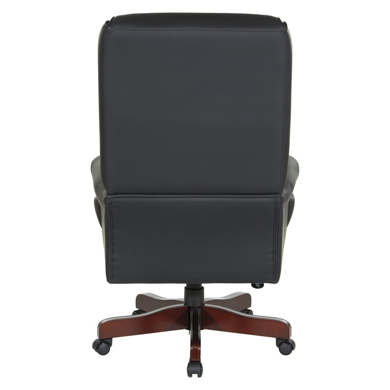 Traditional Executive Chair in Black Vinyl with Royal Cherry Finish Base