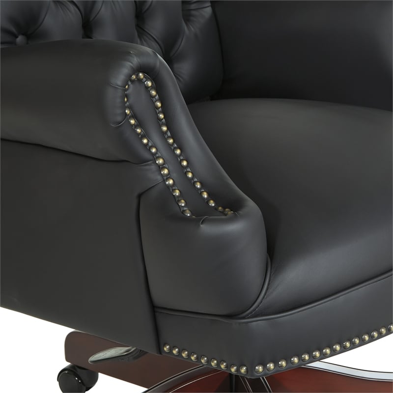 Traditional Executive Chair in Black Vinyl with Royal Cherry Finish Base
