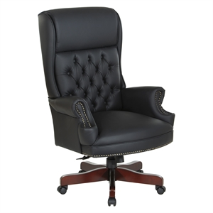 Traditional Executive Chair in Black Vinyl with Royal Cherry Finish Base