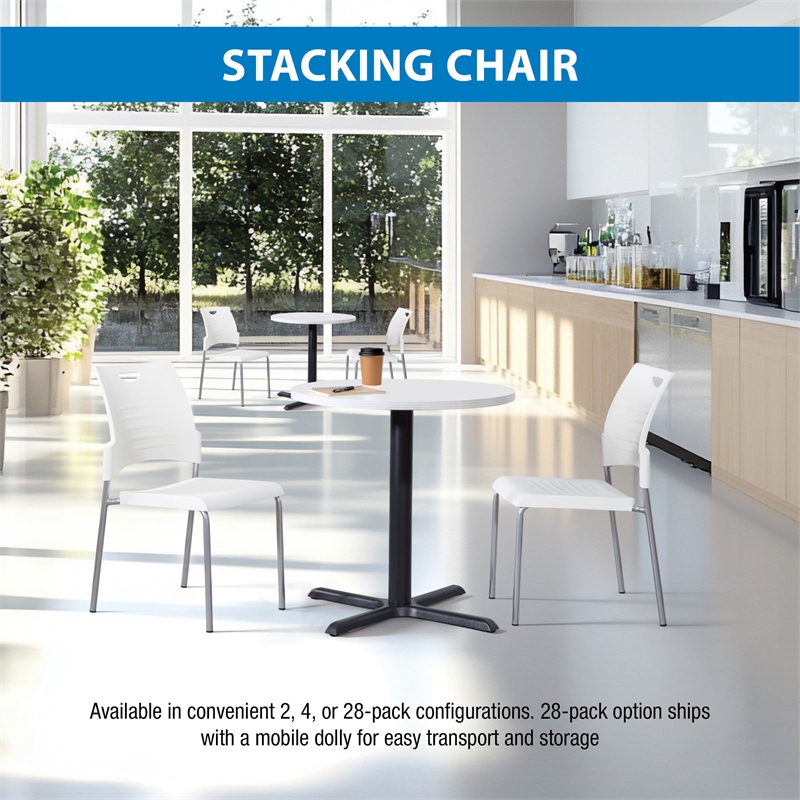 Straight Leg Stacking Chair With White Plastic Seat 2 Pack