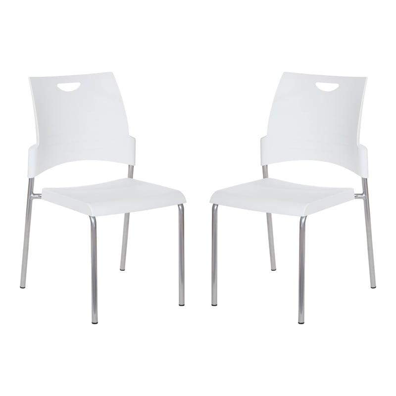 Straight Leg Stacking Chair With White Plastic Seat 2 Pack