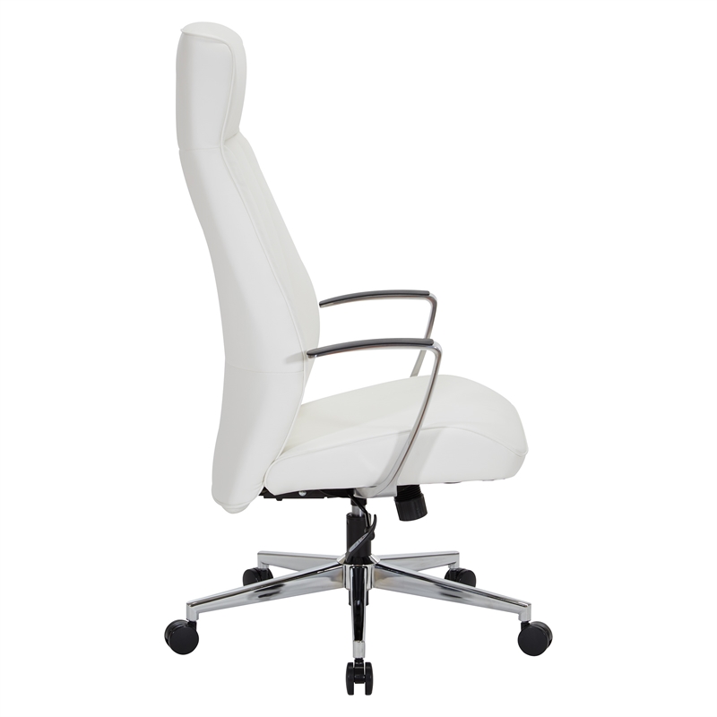 High-Back Silver Ion Technology in Dillon Snow White Fabric Chair with Fixed Padded Aluminum Arms and Chrome Base