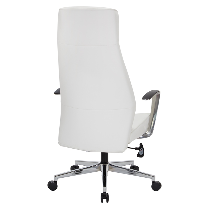 High-Back Silver Ion Technology in Dillon Snow White Fabric Chair with Fixed Padded Aluminum Arms and Chrome Base