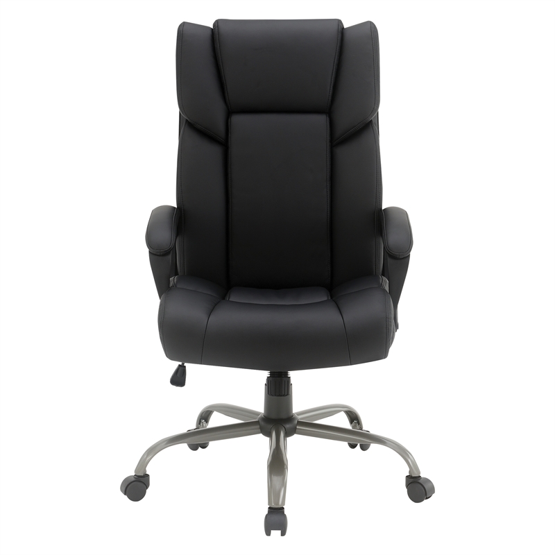 High-Back in Black Faux Leather Executive Chair with Padded Arms and Titanium Metal Base
