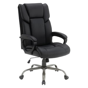High-Back in Black Faux Leather Executive Chair with Padded Arms and Titanium Metal Base