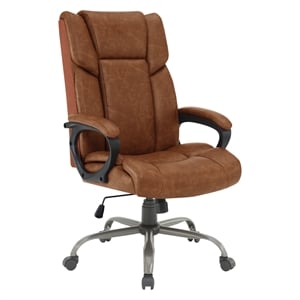 High-Back in Saddle Brown Faux Leather Executive Chair with Padded Arms and Titanium Metal Base