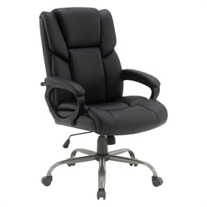 Mid-Back in Black Faux Leather Executive Chair with Padded Arms and Titanium Metal Base