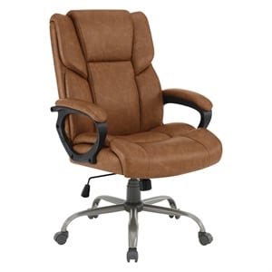 Mid-Back in Saddle Brown Faux Leather Executive Chair with Padded Arms and Titanium Metal Base