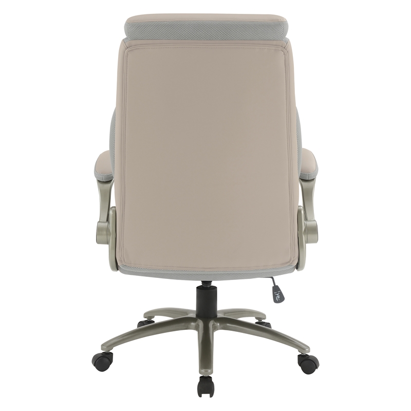 Taupe Leather Big & Tall Chair with Padded Flip Arms and Titanium Base
