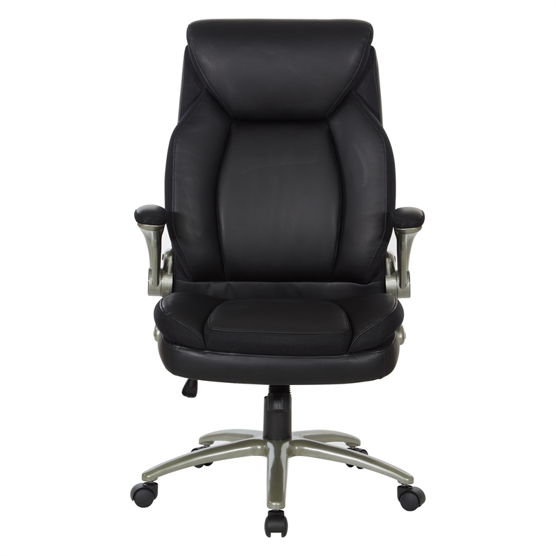Black Leather Big & Tall Chair with Padded Flip Arms and Titanium Base