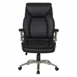 Black Leather Big & Tall Chair with Padded Flip Arms and Titanium Base
