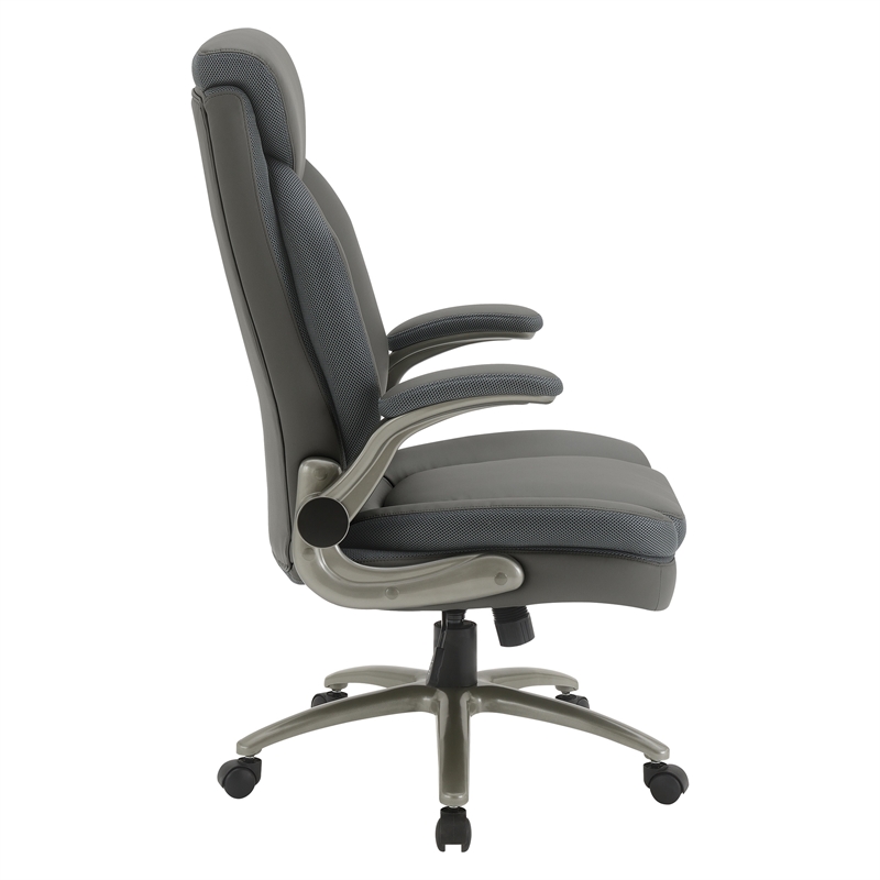 Grey Leather Big & Tall Chair with Padded Flip Arms and Titanium Base in Gray