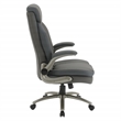 Grey Leather Big & Tall Chair with Padded Flip Arms and Titanium Base in Gray