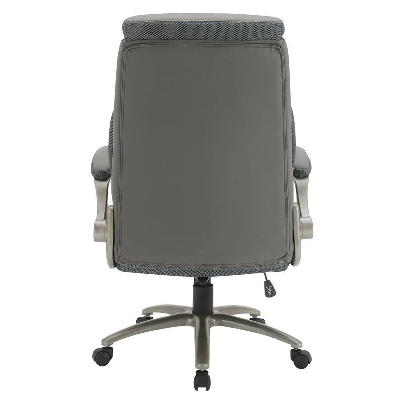Grey Leather Big & Tall Chair with Padded Flip Arms and Titanium Base in Gray