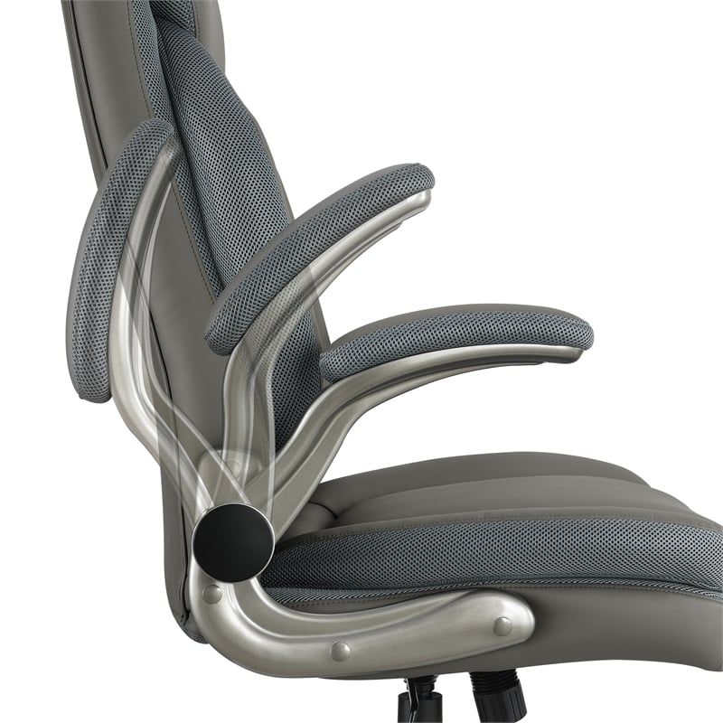 Grey Leather Big & Tall Chair with Padded Flip Arms and Titanium Base in Gray
