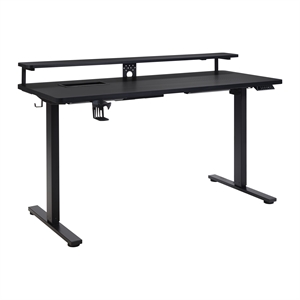 Primo 60&quot Electric Height Adjustable Engineered Wood Gaming Desk with Hutch in Black Carbon Fiber Finish