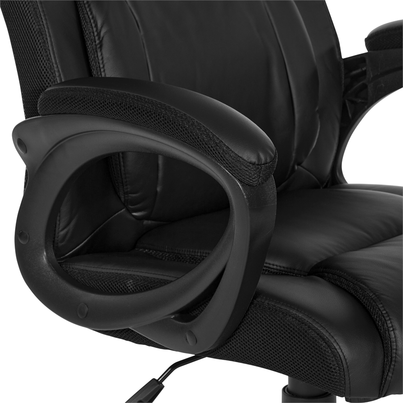 Black Faux Leather Managers Chair with Padded Arms and Black Nylon Base