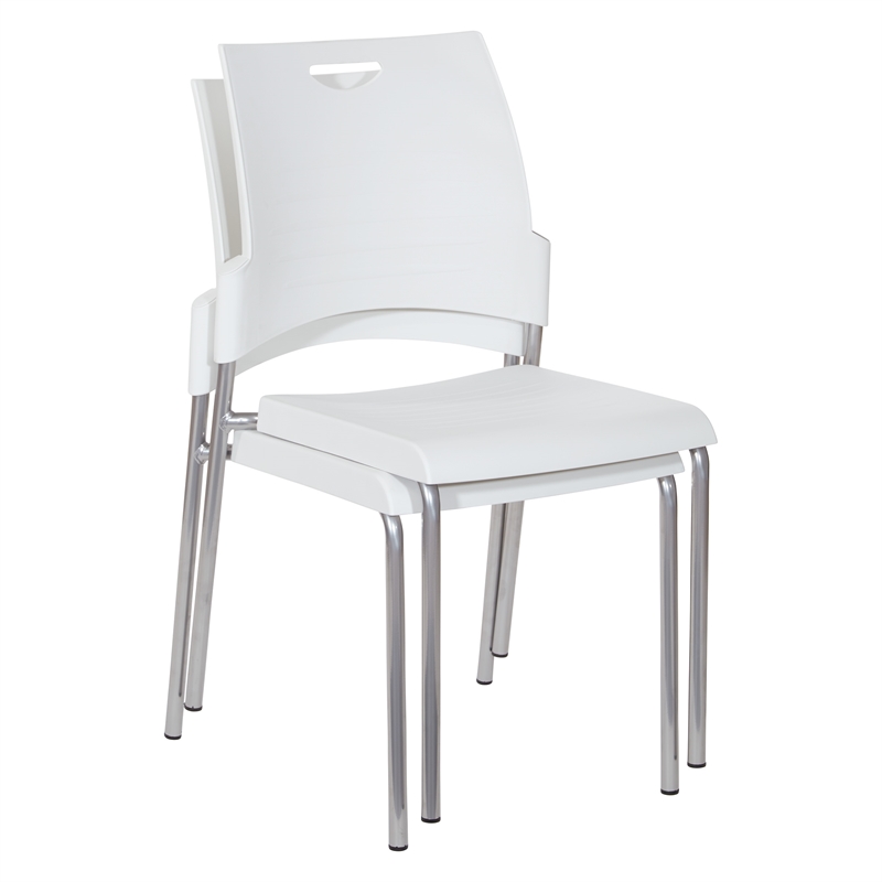 Straight Leg Stacking Chair 4 PACK With White Plastic Seat & Back and Silver EPD Frame