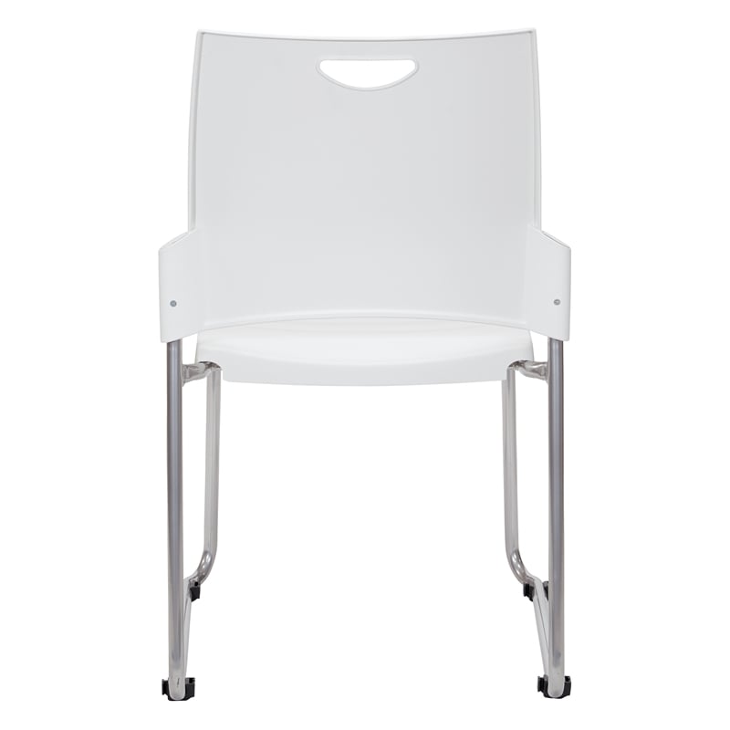 Stacking and Ganging Chairs with White Plastic Seat and Back and Silver EPD Frame- 4 pack