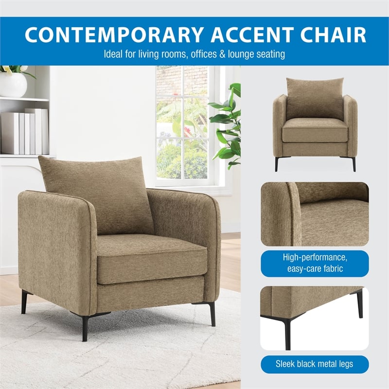 Newhaven Accent Chair in Taupe Polyester with Black Metal Legs