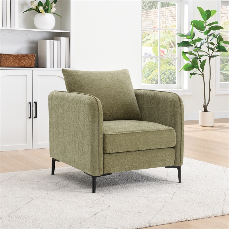 Newhaven Accent Chair in Sea Green Polyester with Black Metal Legs
