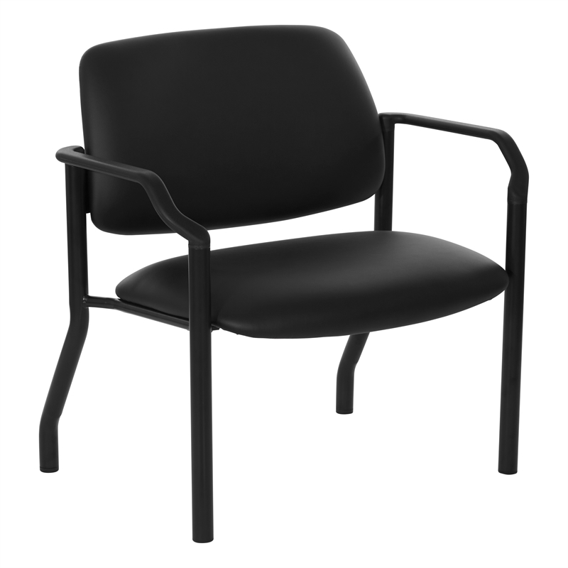 Big & Tall Guest Chair in Dillon Black Fabric with soft PU Arms  Sturdy Black Metal Chair