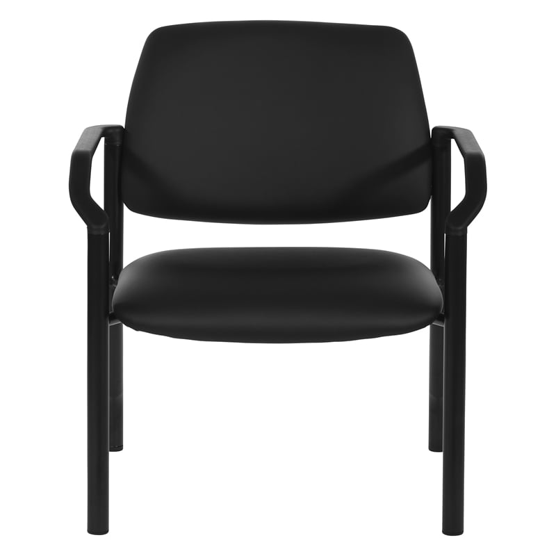 Big & Tall Guest Chair in Dillon Black Fabric with soft PU Arms Sturdy Black Metal Chair