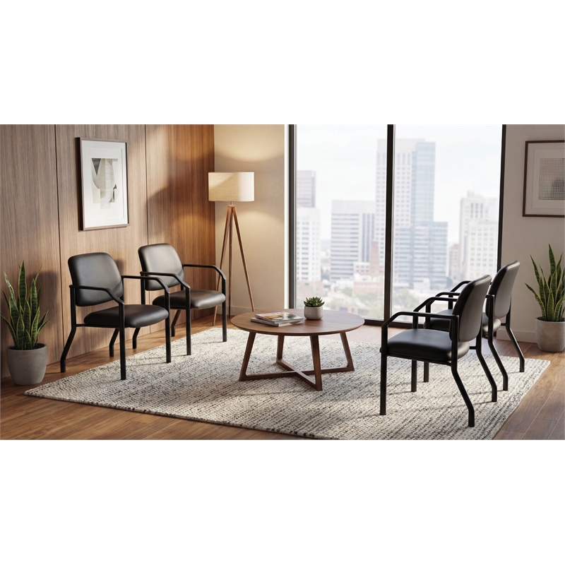 Big & Tall Guest Chair in Black Faux Leather with soft PU Arms  Sturdy Black Metal Chair