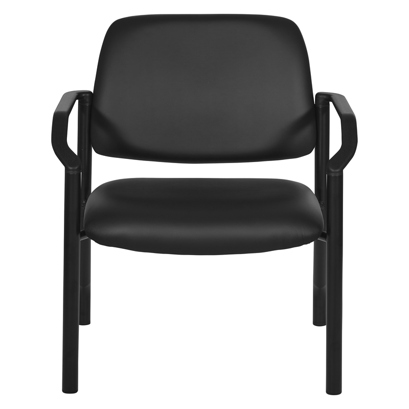 Big & Tall Guest Chair in Black Faux Leather with soft PU Arms  Sturdy Black Metal Chair