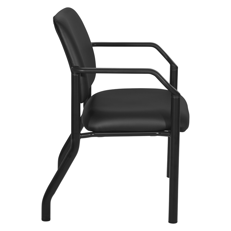 Big & Tall Guest Chair in Black Faux Leather with soft PU Arms  Sturdy Black Metal Chair