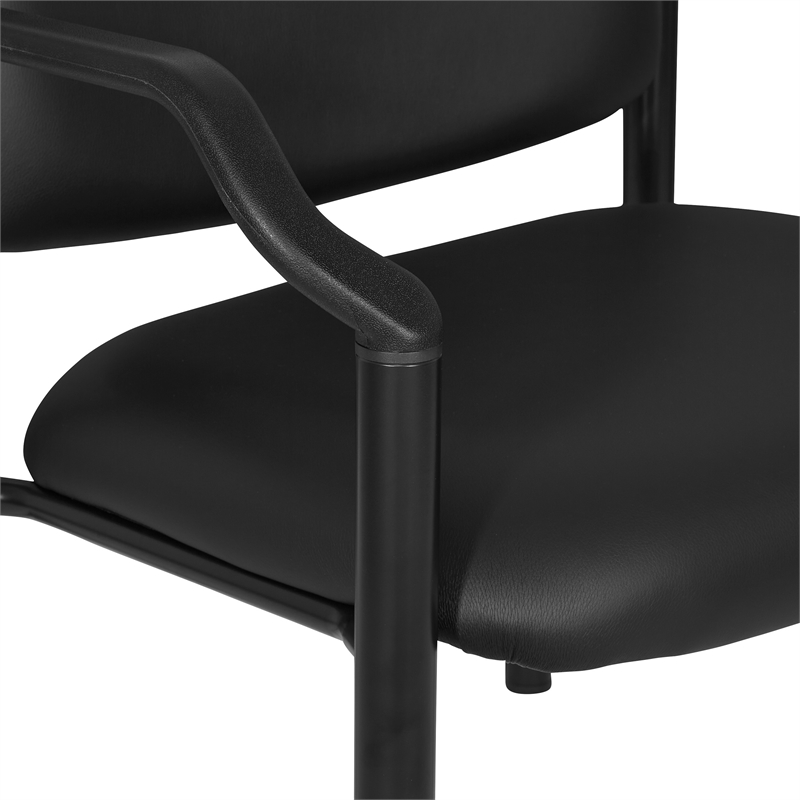 Big & Tall Guest Chair in Black Faux Leather with soft PU Arms  Sturdy Black Metal Chair