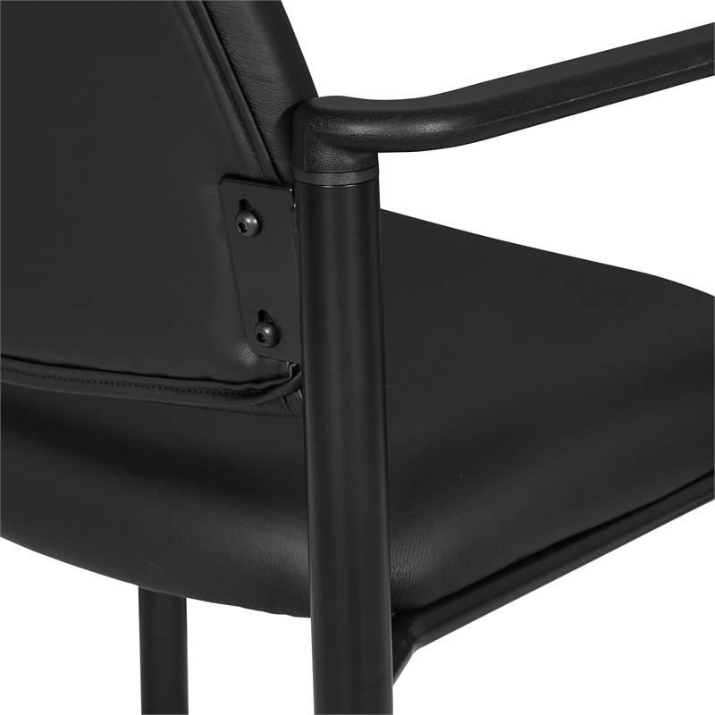 Big & Tall Guest Chair in Black Faux Leather with soft PU Arms  Sturdy Black Metal Chair