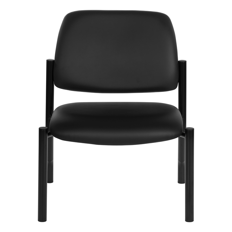 Office Star Big & Tall Armless Guest Chair in Black Faux Leather with Sturdy Black Metal Frame