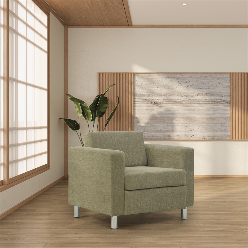 Pacific Armchair In Sea Green Fabric with Chrome Finished Legs