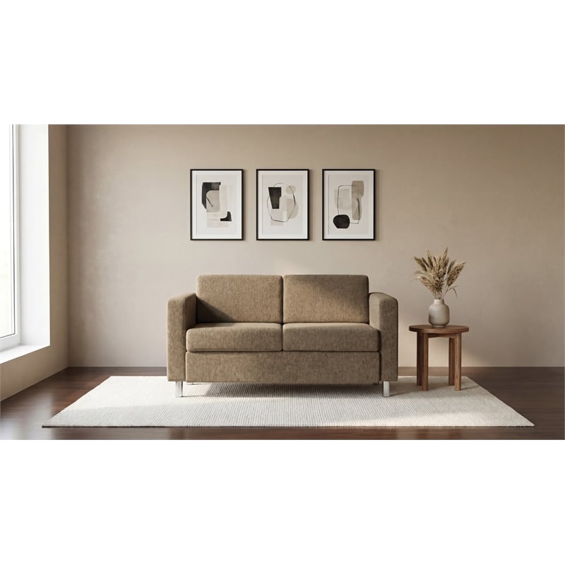 Pacific Loveseat In Taupe Fabric with Chrome Finished Legs